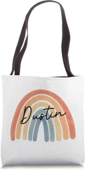 New Born Baby Dustin Personalized Gift Rainbow Nursery Tote Bag