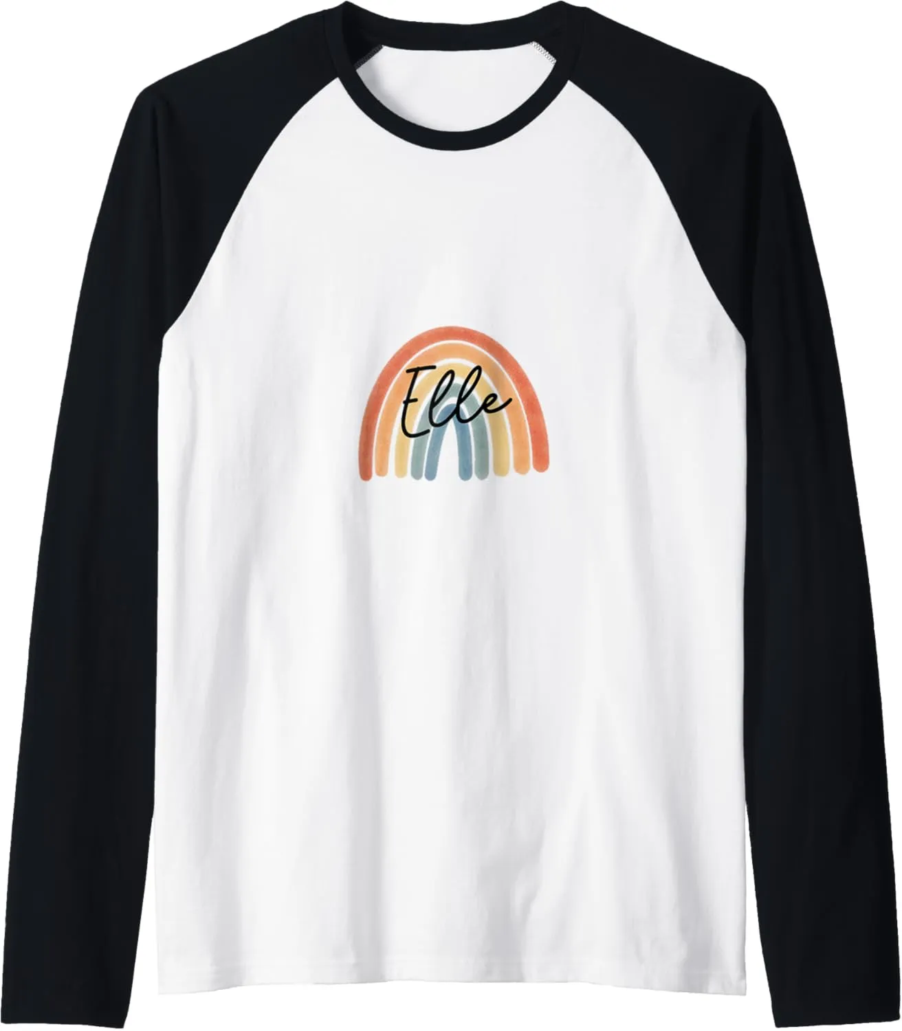 New Born Baby Elle Personalized Gift Rainbow Nursery Raglan Baseball Tee