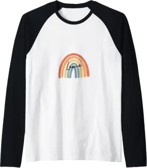 New Born Baby Lexie Personalized Gift Rainbow Nursery Raglan Baseball Tee