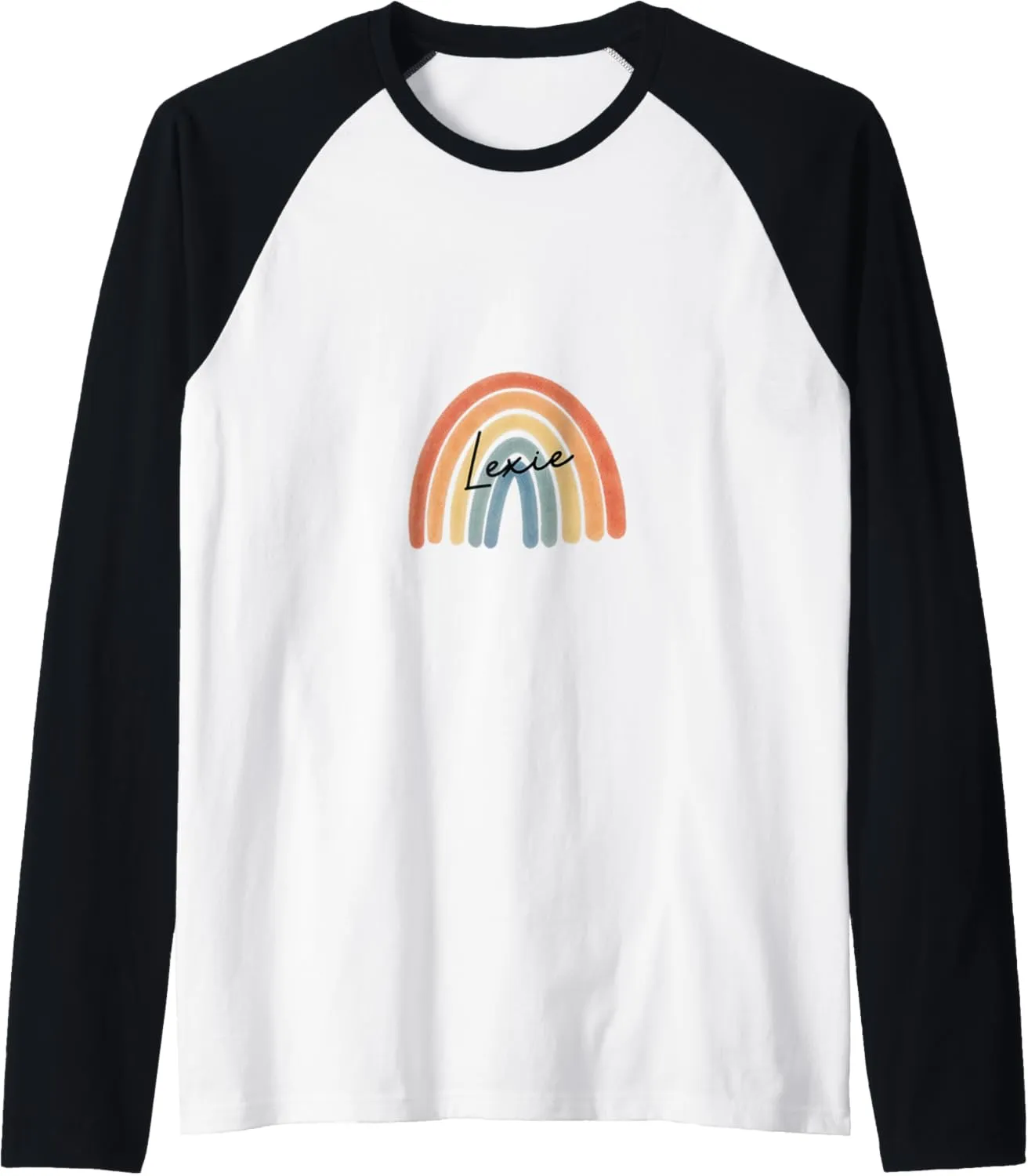 New Born Baby Lexie Personalized Gift Rainbow Nursery Raglan Baseball Tee