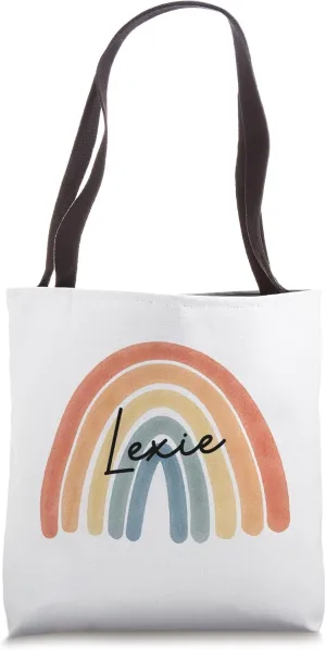 New Born Baby Lexie Personalized Gift Rainbow Nursery Tote Bag