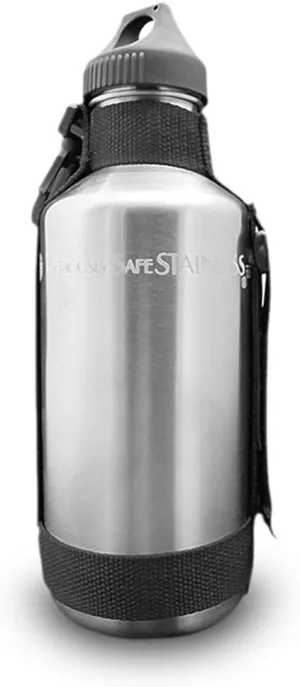 New Wave Enviro 40oz Stainless Steel Water Bottle with Durable Nylon Strap & Flip N' Sip Cap, Lightweight Natural Design