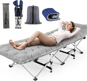 Nictemaw Camping Cots for Adults, 900LBS Heavy Duty Sleeping Cots with Thick Mattress, Folding Bed with Carry Bag, Double Layer Oxford Portable Bed for Home Office Travel Outdoor