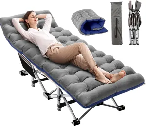 Nictemaw Camping Cots for Adults with Mattress, 900lbs Double Layer Oxford Heavy Duty Sleeping Cots for Adults, Portable Folding Cots for Sleeping, Lightweight, Stable, Durable, Grey