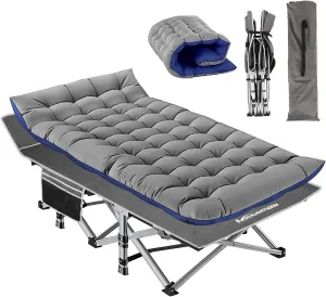 Nictemaw Sleeping Cots for Adults with Detachable Mattress, 900lbs Double Layer Oxford Camping Bed, Lightweight, Stable, Durable Portable Bed with Carrying Bag-Grey