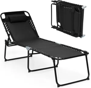 Nightcore Lounge Chair Outdoor, Folding Beach Chaise Lounger Recliner with 4-Position Adjustable Back, 2-Position Footrest & Removable Pillow, Portable Sun Tanning Chair for Patio Pool Lawn