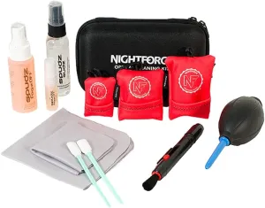 NightForce 12-Piece Professional Optical Cleaning Kit with Fob Cleaning Cloths, Cleaning and Anti-Fog Sprays, Lens Swabs, Dust Blower and Lens Brush (A431)