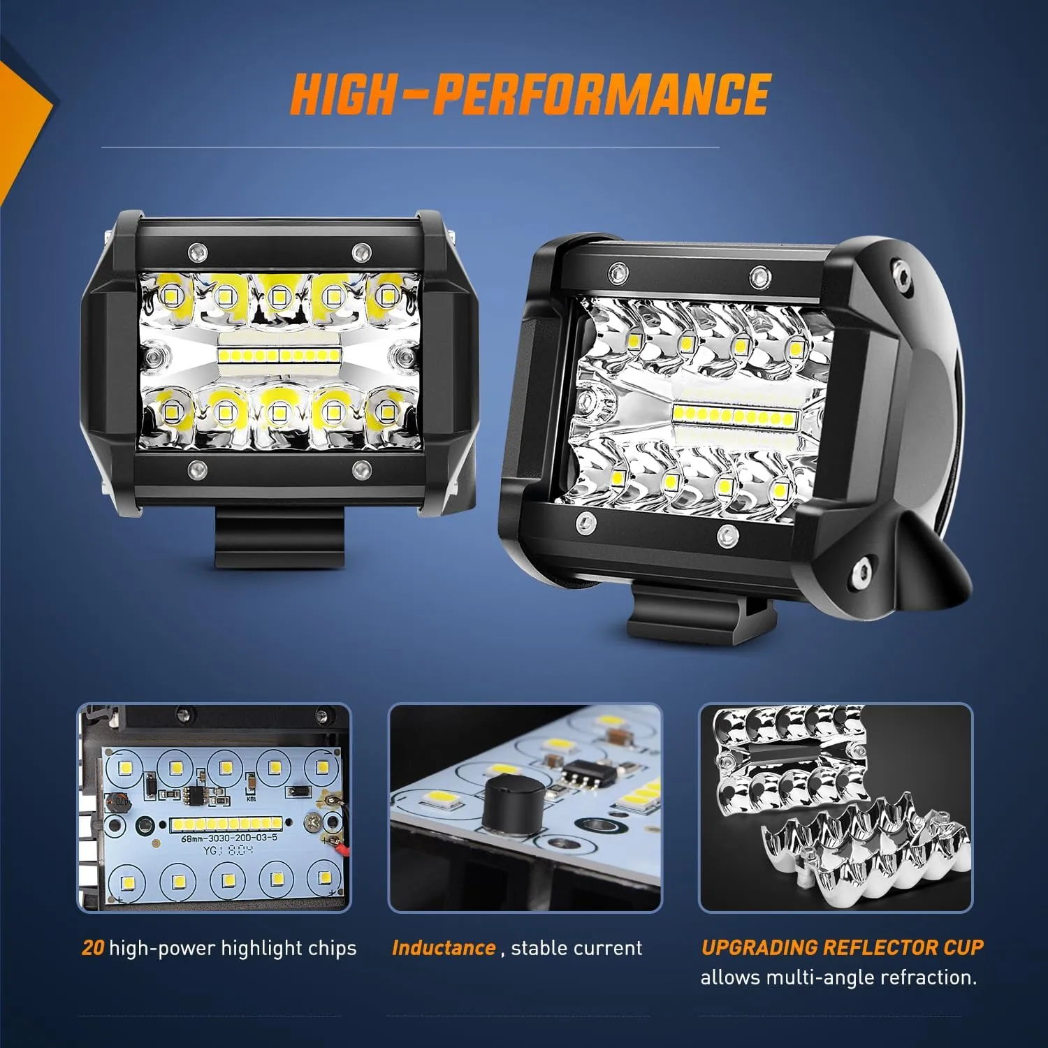 Nilight 4" LED Light Pod Blue Triple Row 2PCS 60W Flood Spot Combo Driving Fog Lights Fishing Hunting Emergency Safety Signal Deck Trailer Lights for UTV Pick-up Van Boat Tractor, 2 Years Warranty