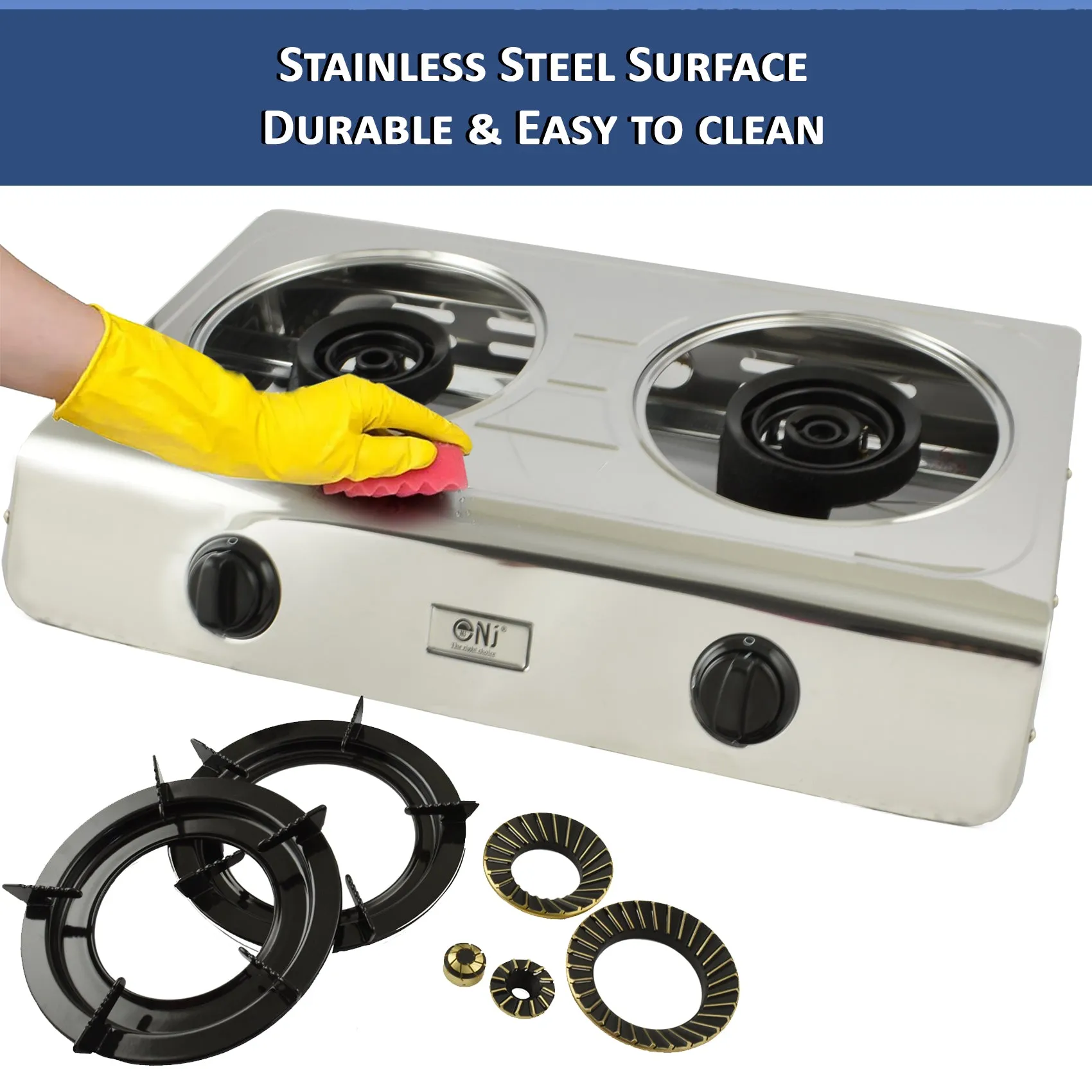 NJ-60 Portable Camping 2 burner Gas Stove Stainless Steel 60 cm Cooktop for Outdoor
