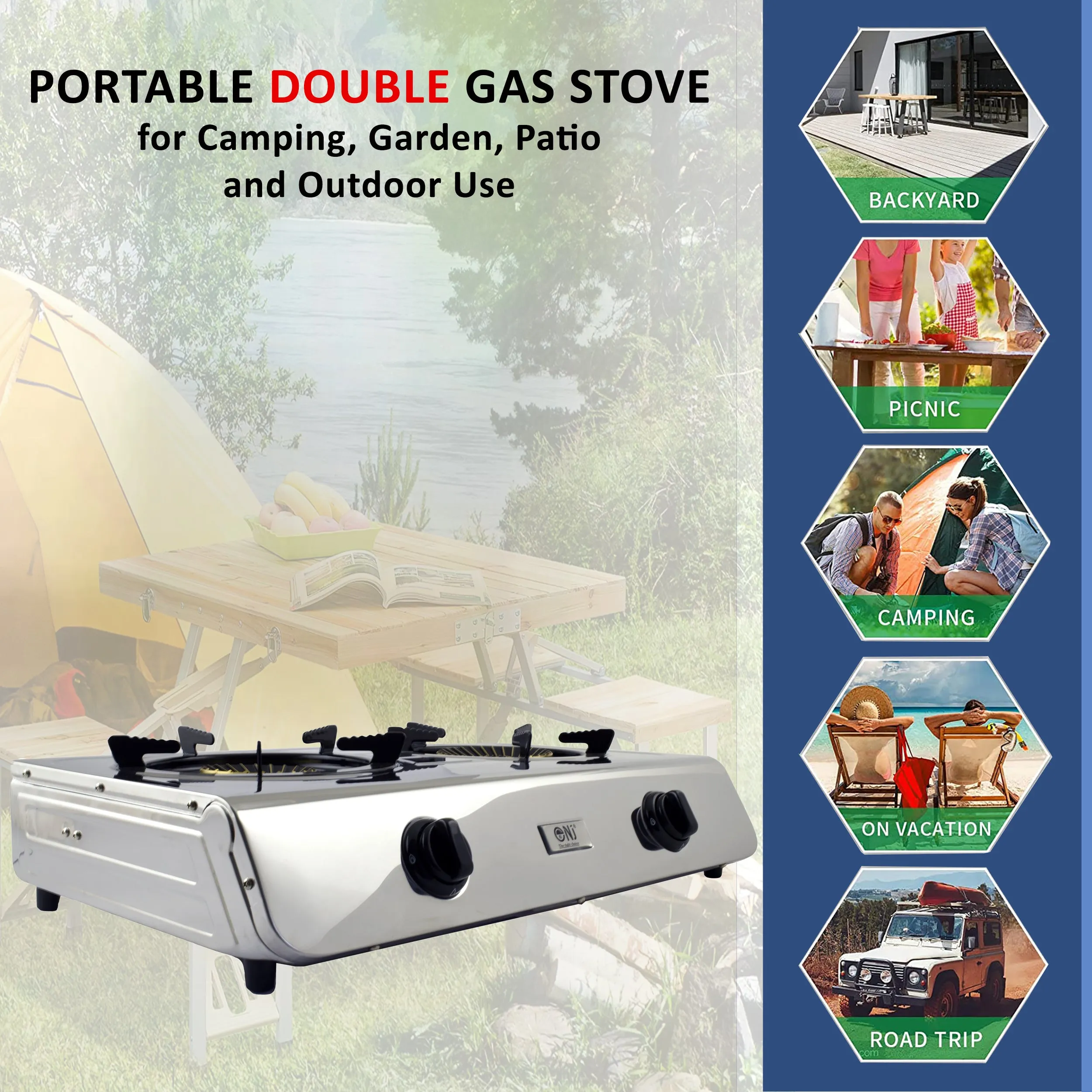 NJ-60 Portable Camping 2 burner Gas Stove Stainless Steel 60 cm Cooktop for Outdoor
