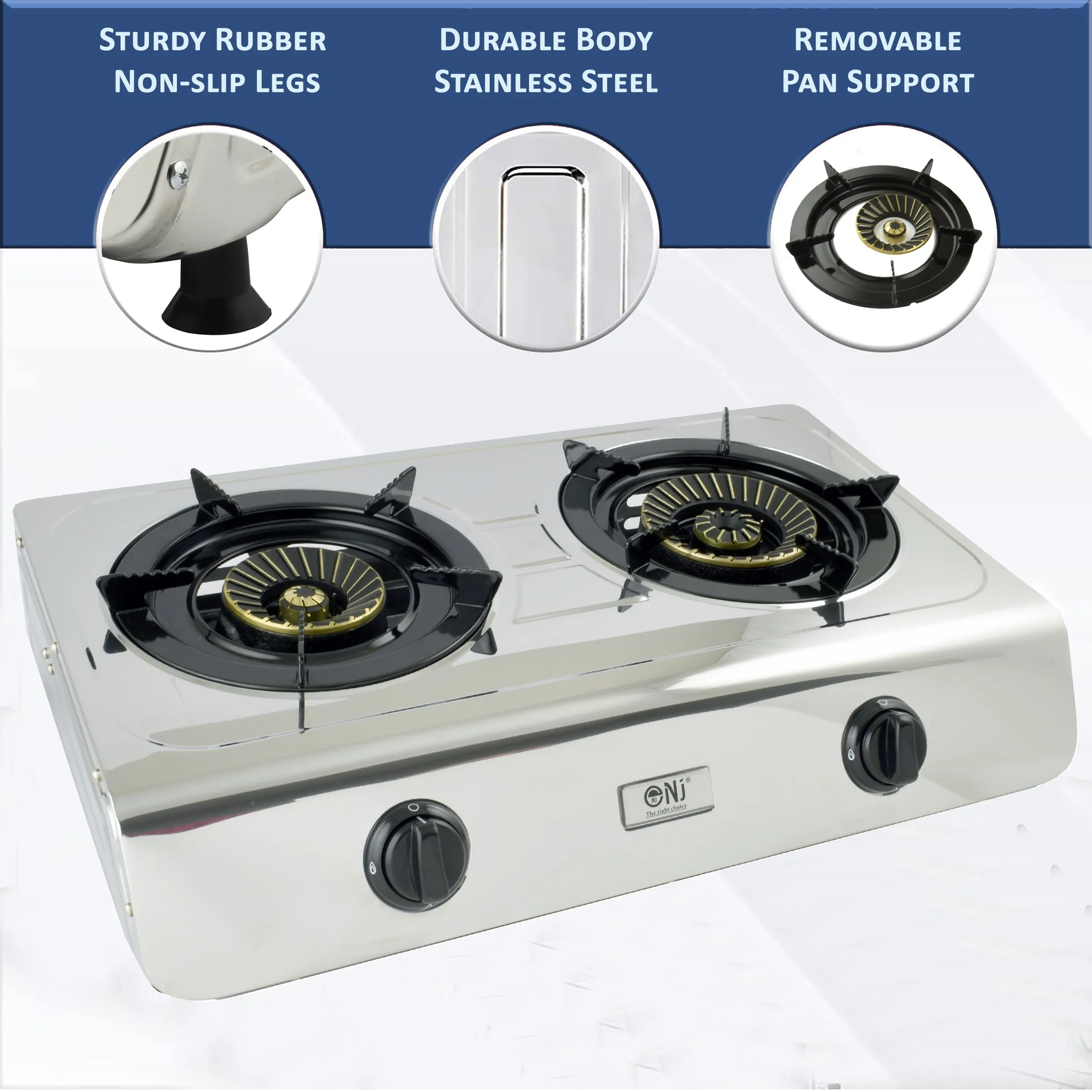 NJ-60 Portable Camping 2 burner Gas Stove Stainless Steel 60 cm Cooktop for Outdoor