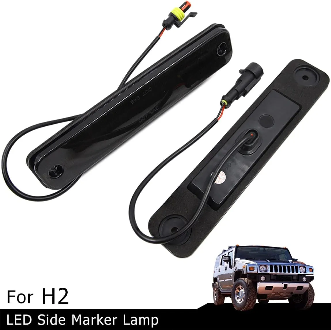 NJSBYL H2 LED Side Marker Light Kit For Hummer H2 2003 2004 2005 2006 2007 2008 2009 Smoked Lens Side Markers Lamps Left Passenger   Right Driver Side Lights Replace OEM No: 25952319 15114677