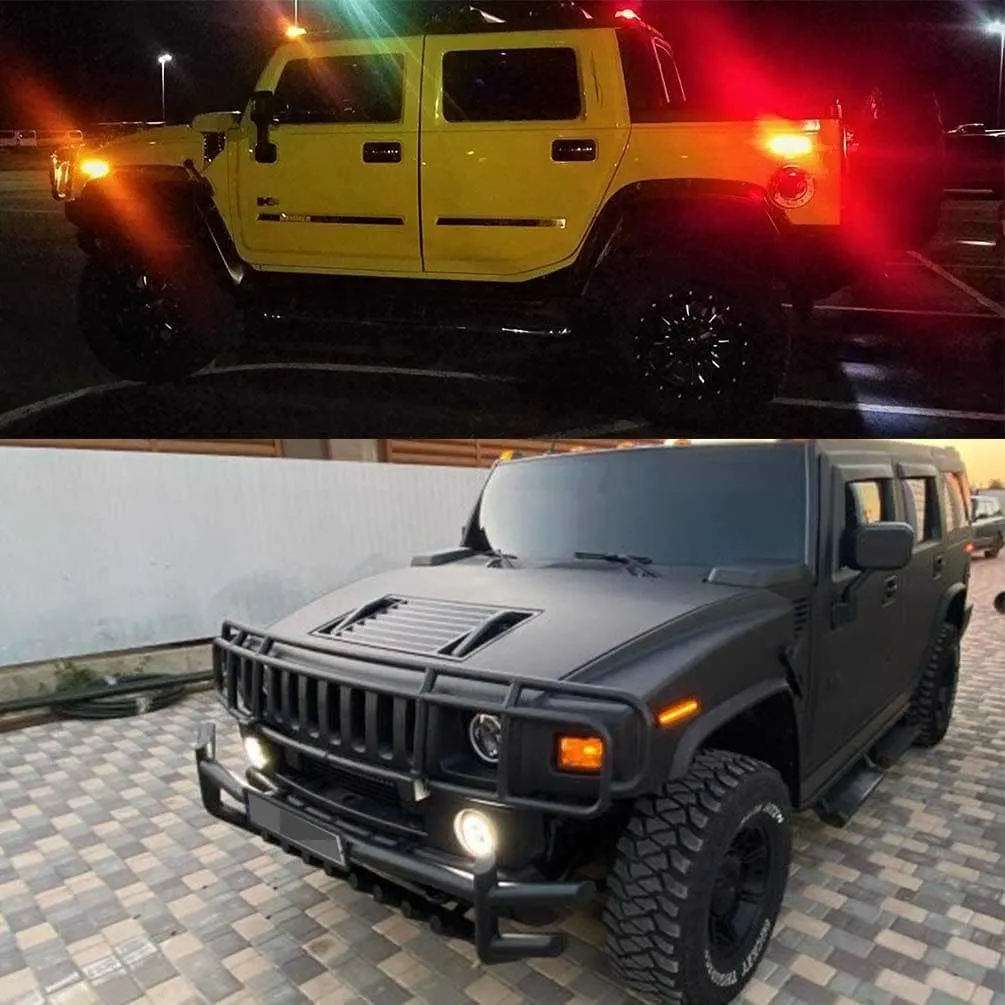 NJSBYL H2 LED Side Marker Light Kit For Hummer H2 2003 2004 2005 2006 2007 2008 2009 Smoked Lens Side Markers Lamps Left Passenger   Right Driver Side Lights Replace OEM No: 25952319 15114677