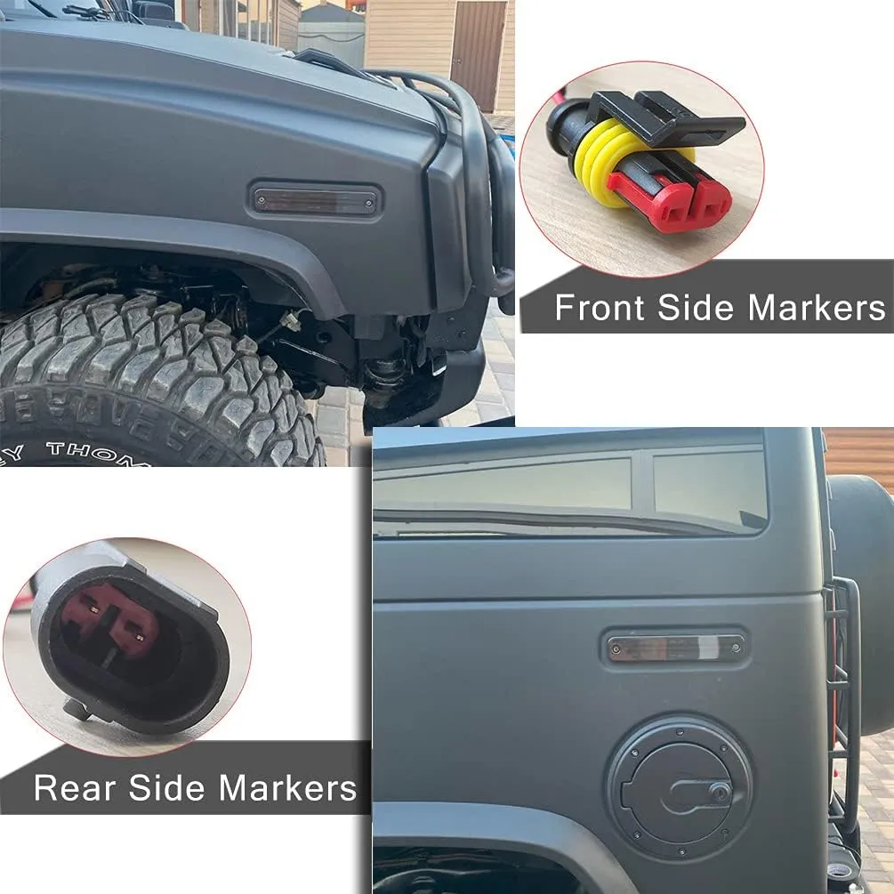 NJSBYL H2 LED Side Marker Light Kit For Hummer H2 2003 2004 2005 2006 2007 2008 2009 Smoked Lens Side Markers Lamps Left Passenger   Right Driver Side Lights Replace OEM No: 25952319 15114677