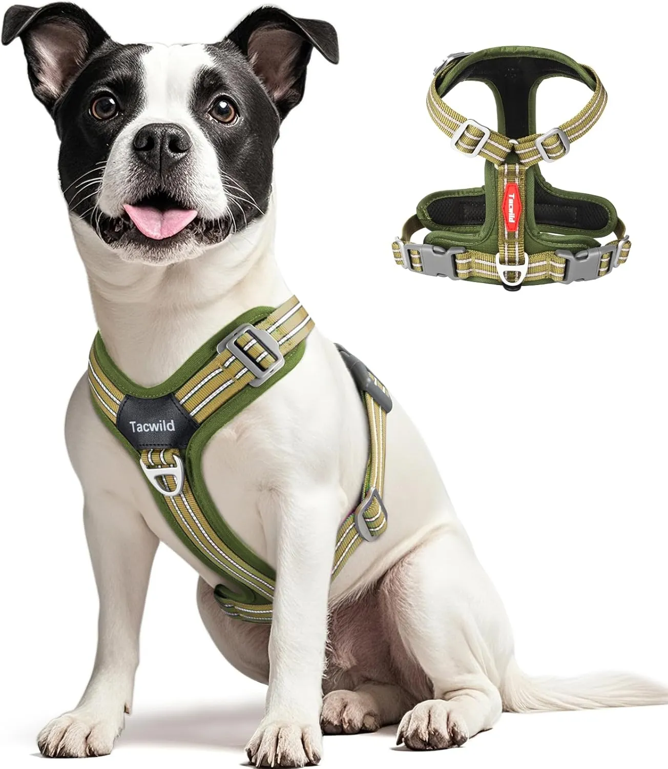 No Pull Dog Harness - Adjustable Reflective Dog Vest with Metal Snap, Soft Breathable Mesh No Choke Puppy Harness, Easy to Put on & Take Off (Green-M)