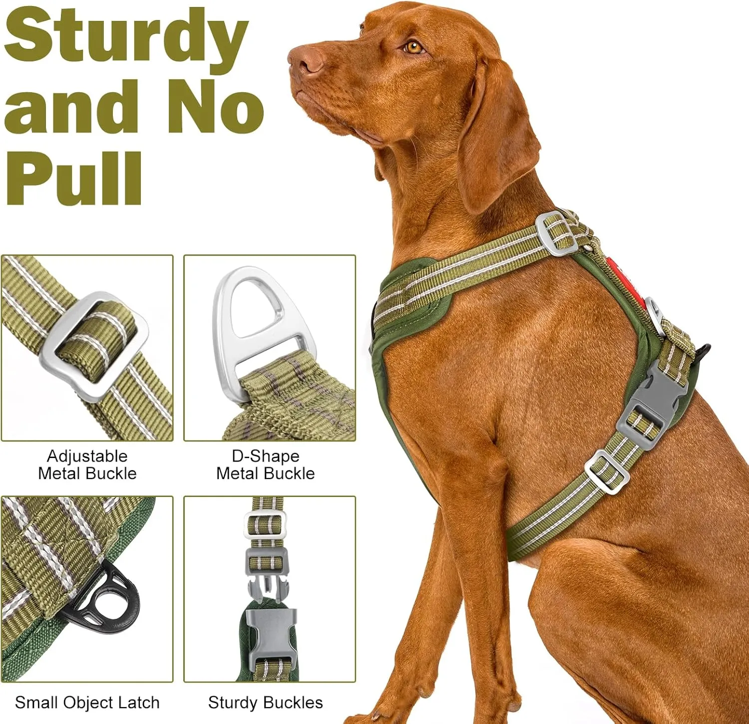 No Pull Dog Harness - Adjustable Reflective Dog Vest with Metal Snap, Soft Breathable Mesh No Choke Puppy Harness, Easy to Put on & Take Off (Green-M)