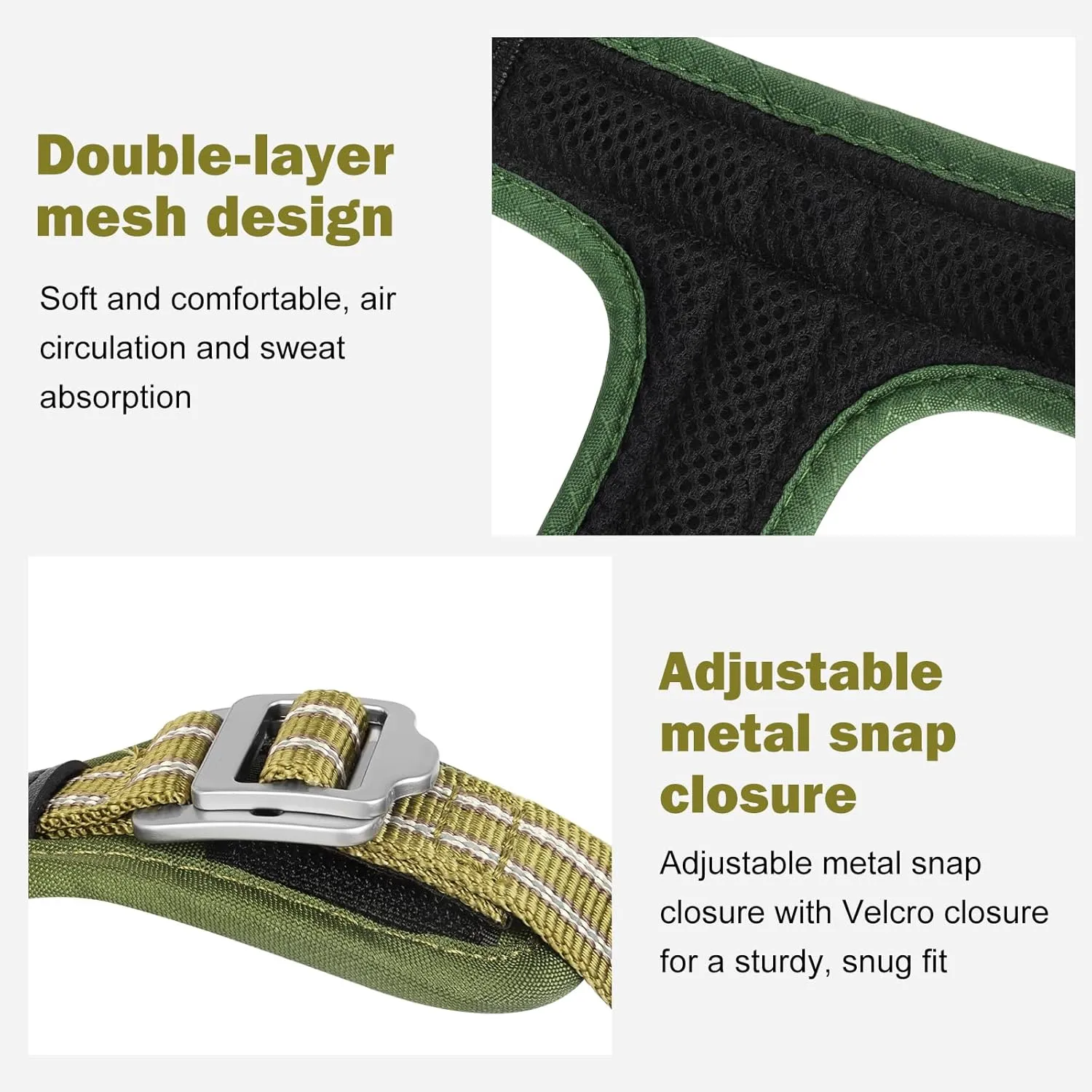 No Pull Dog Harness - Adjustable Reflective Dog Vest with Metal Snap, Soft Breathable Mesh No Choke Puppy Harness, Easy to Put on & Take Off (Green-M)