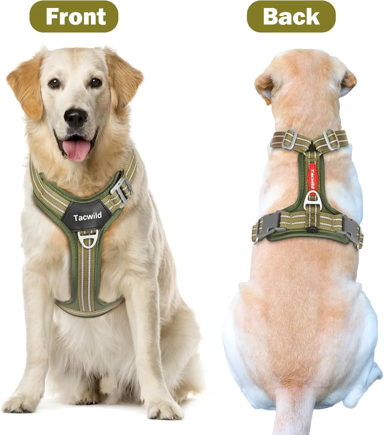 No Pull Dog Harness - Adjustable Reflective Dog Vest with Metal Snap, Soft Breathable Mesh No Choke Puppy Harness, Easy to Put on & Take Off (Green-M)