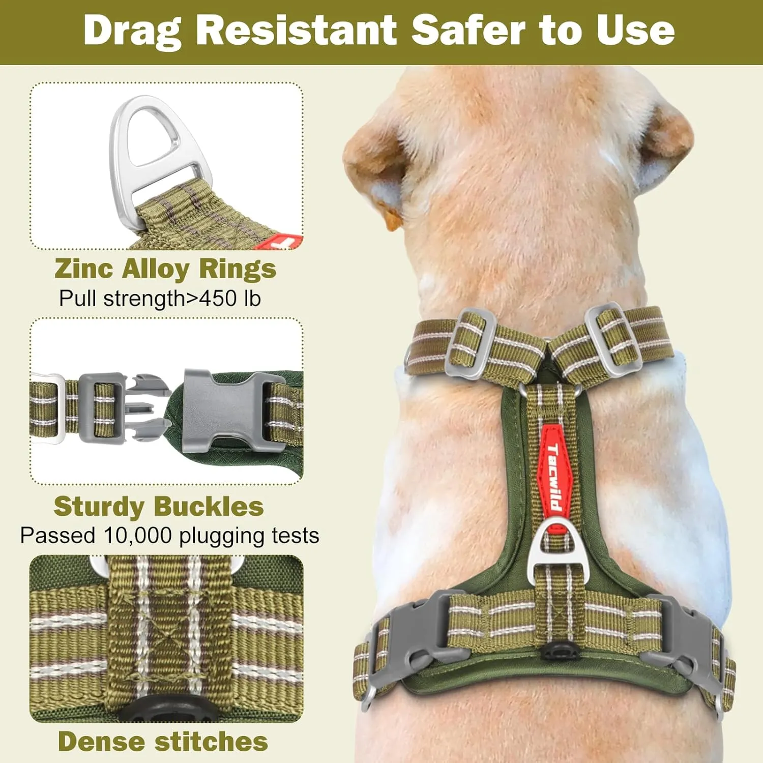 No Pull Dog Harness - Adjustable Reflective Dog Vest with Metal Snap, Soft Breathable Mesh No Choke Puppy Harness, Easy to Put on & Take Off (Green-M)