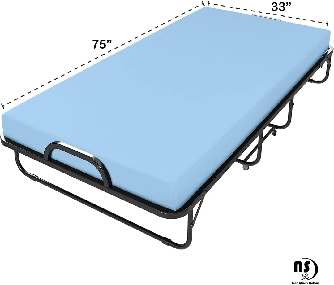 NON Sticky cotton Premium Egyptian Cotton 4 Piece Cot Sheet Set, 8" Deep Pocket Fitted, Sheets for 33" X 75" Camping Mattress, Narrow Twin, RV Bunk, Guest Bed, Light Blue Solid