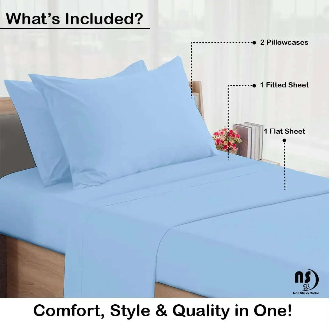 NON Sticky cotton Premium Egyptian Cotton 4 Piece Cot Sheet Set, 8" Deep Pocket Fitted, Sheets for 33" X 75" Camping Mattress, Narrow Twin, RV Bunk, Guest Bed, Light Blue Solid
