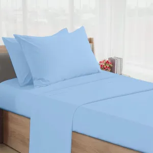 NON Sticky cotton Premium Egyptian Cotton 4 Piece Cot Sheet Set, 8" Deep Pocket Fitted, Sheets for 33" X 75" Camping Mattress, Narrow Twin, RV Bunk, Guest Bed, Light Blue Solid
