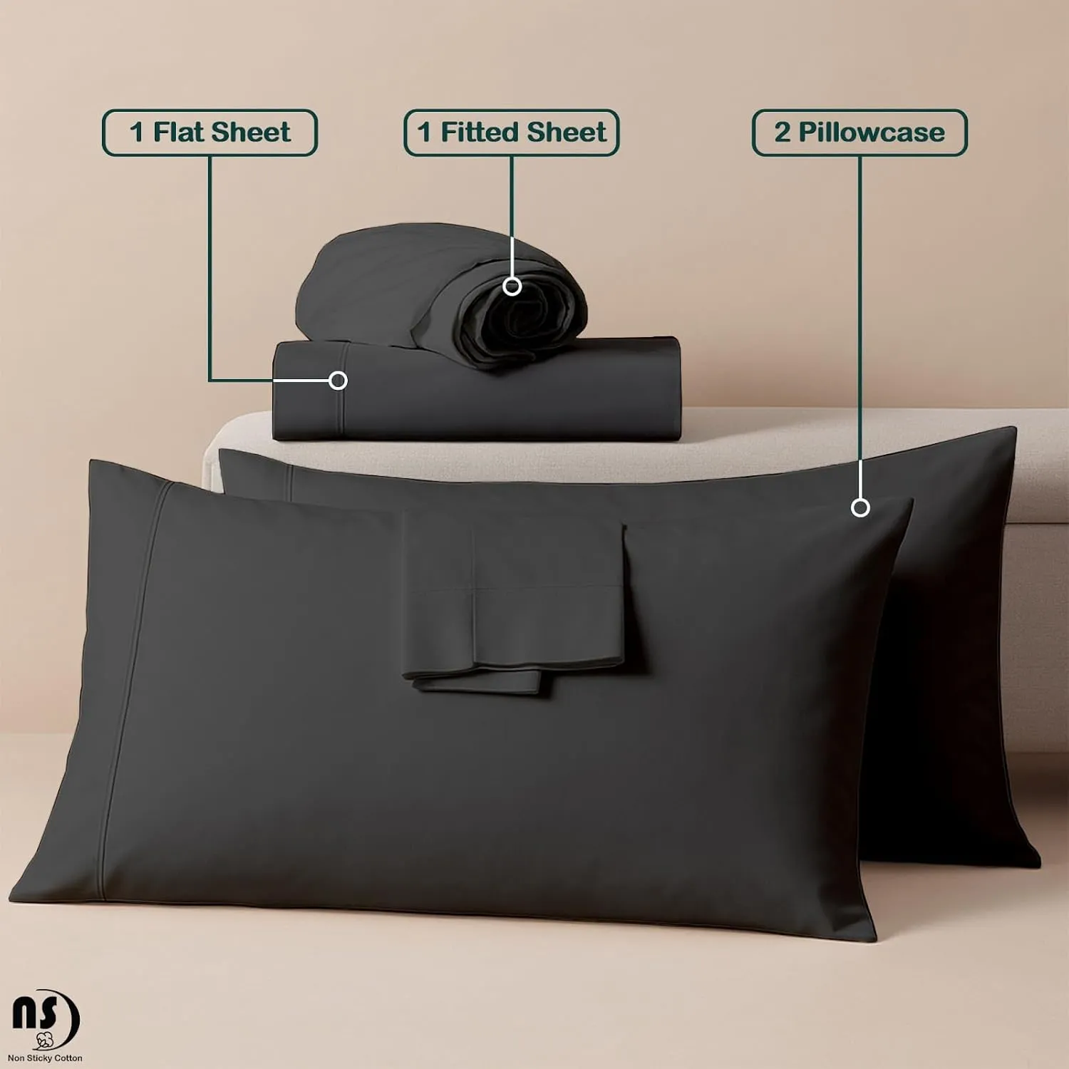 NON Sticky cotton Premium Fitted Cot Sheets, 4 Piece Egyptian Cotton Sheet Set, 8" Deep Pocket Fits Narrow Twin, RV Bunk, Guest Beds, Army Camping Cots, Trifold Mattress 25" X 75", Dark Grey Solid