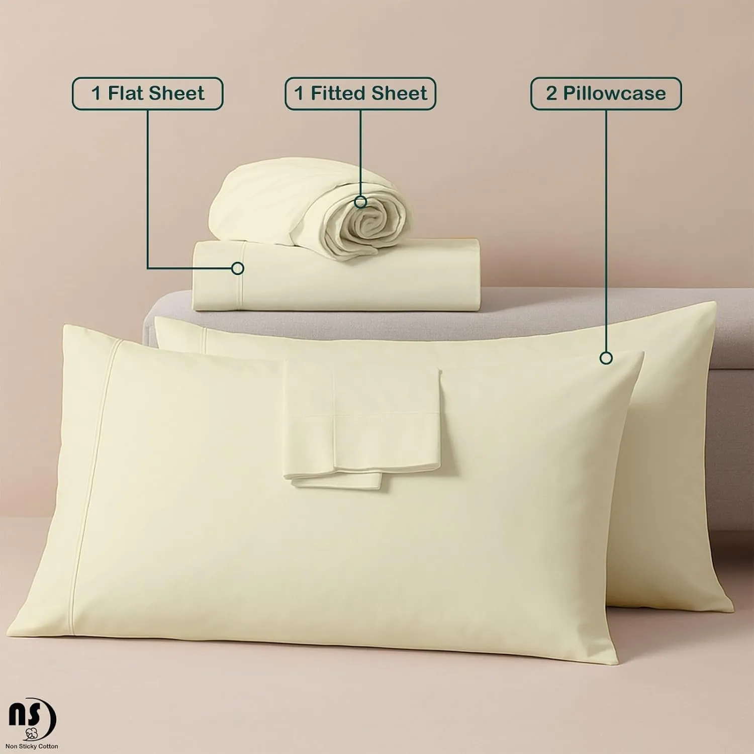 NON Sticky cotton Premium Fitted Cot Sheets, 4 Piece Egyptian Cotton Sheet Set, 8" Deep Pocket Fits Narrow Twin, RV Bunk, Guest Beds, Army Camping Cots, Trifold Mattress 33" X 75", Ivory Solid