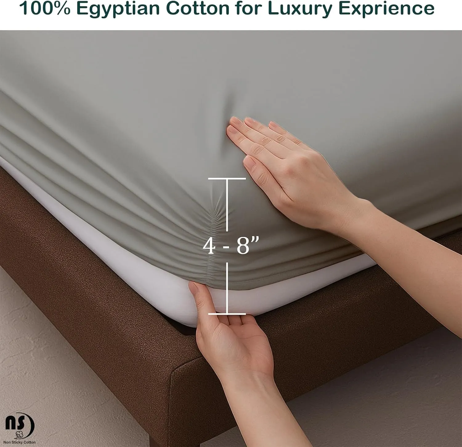 NON Sticky cotton Premium Fitted Cot Sheets, 4 Piece Egyptian Cotton Sheet Set, 8" Deep Pocket Fits Narrow Twin, RV Bunk, Guest Beds, Army Camping Cots, Trifold Mattress 33" X 75", Light Grey Solid