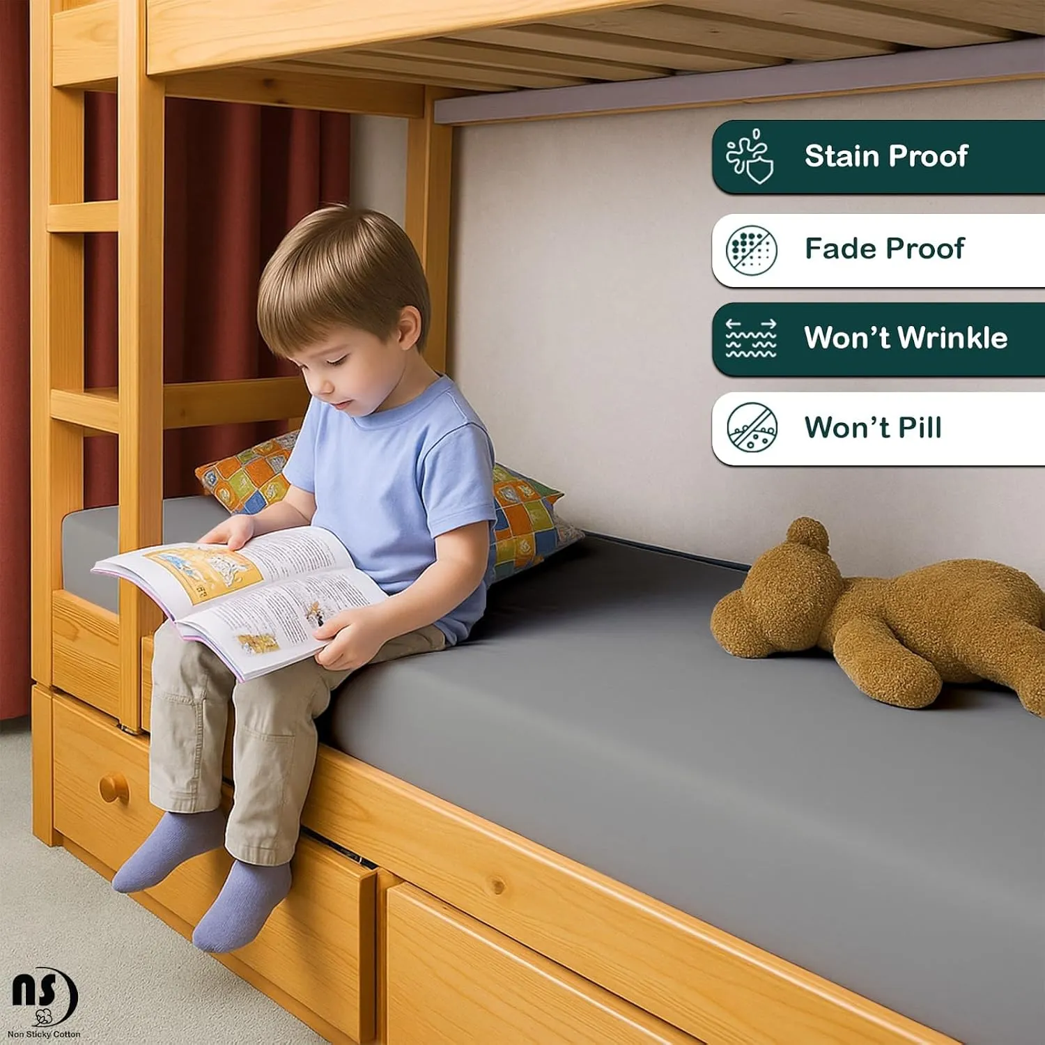 NON Sticky cotton Premium Fitted Cot Sheets, 4 Piece Egyptian Cotton Sheet Set, 8" Deep Pocket Fits Narrow Twin, RV Bunk, Guest Beds, Army Camping Cots, Trifold Mattress 33" X 75", Light Grey Solid