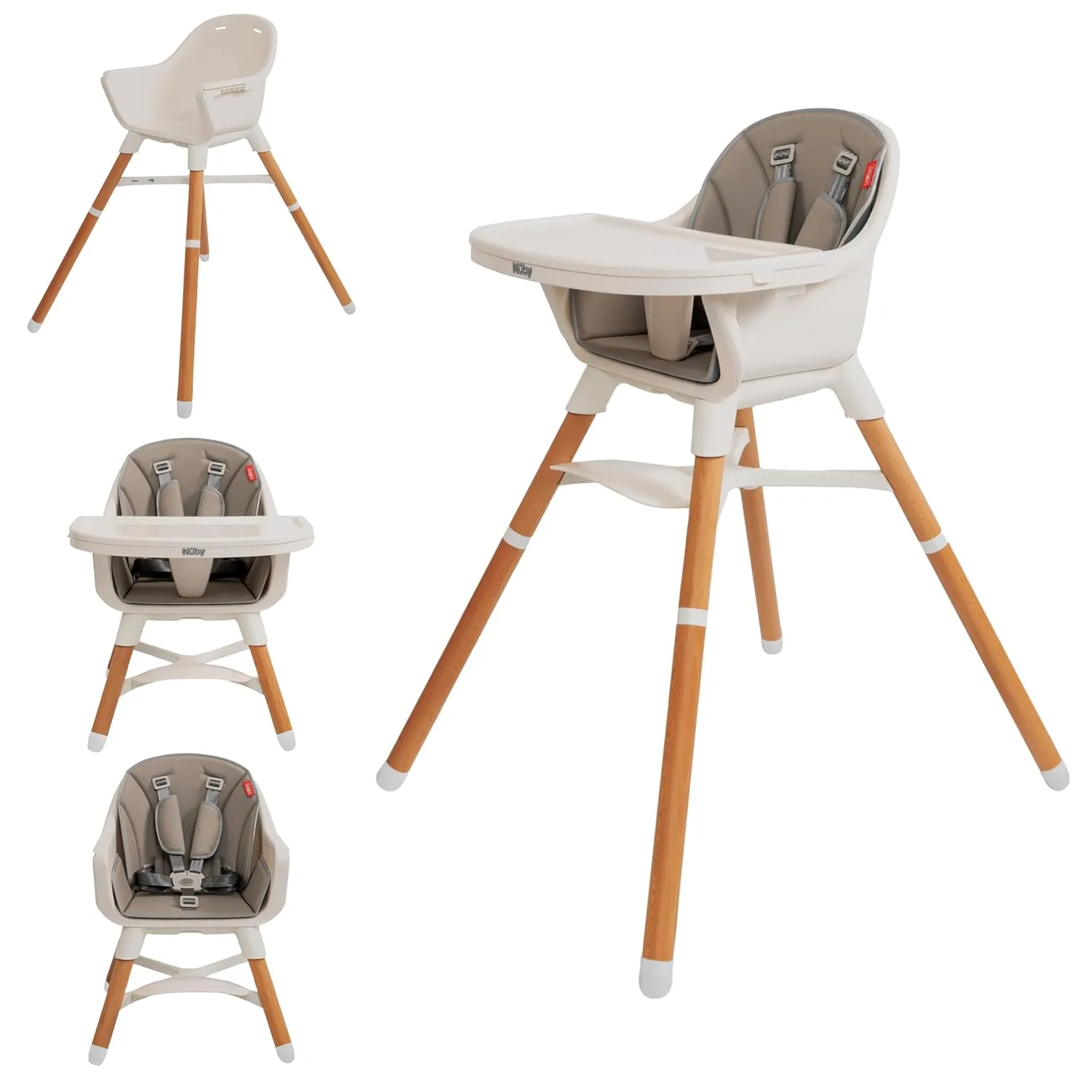 Nuby 4-in-1 Baby High Chair Seat with Removable Tray - 6  Months to 3 Years - Adjustable Toddler Chair for Eating - Holds Up to 60 lbs - Gray