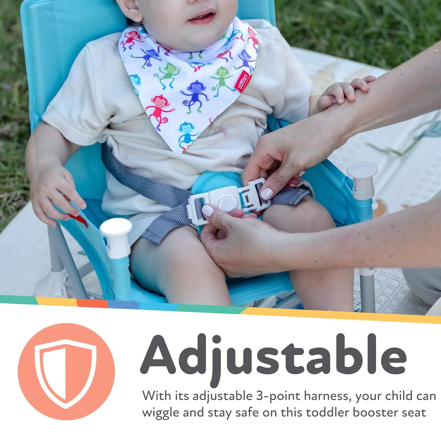 Nuby Easy Go Pop-Up Booster Seat with Removable Tray - 6  Months - Portable Booster Seat for Floor for Indoor/Outdoor Use - 3-Point Safety Adjustable Straps - Includes Travel Bag - Aqua