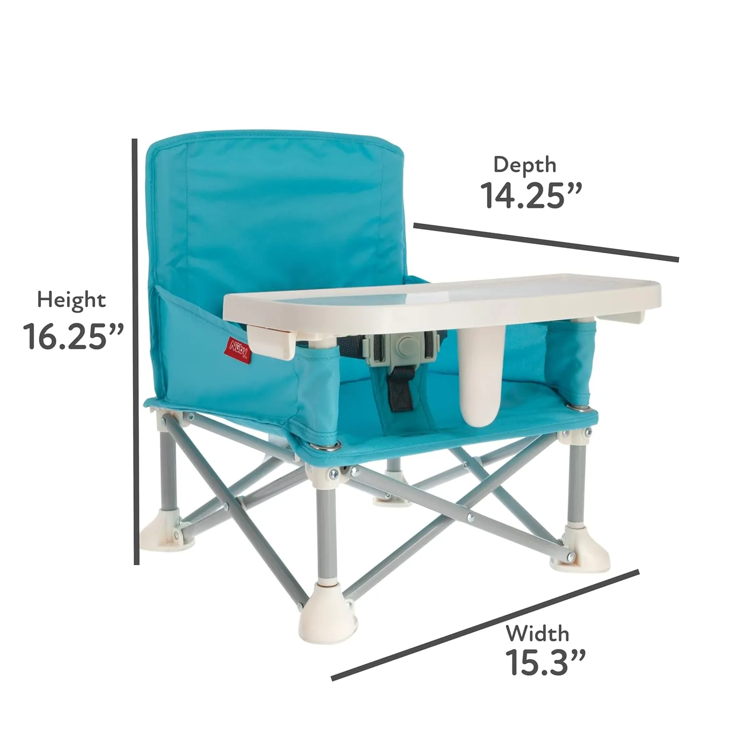 Nuby Easy Go Pop-Up Booster Seat with Removable Tray - 6  Months - Portable Booster Seat for Floor for Indoor/Outdoor Use - 3-Point Safety Adjustable Straps - Includes Travel Bag - Aqua