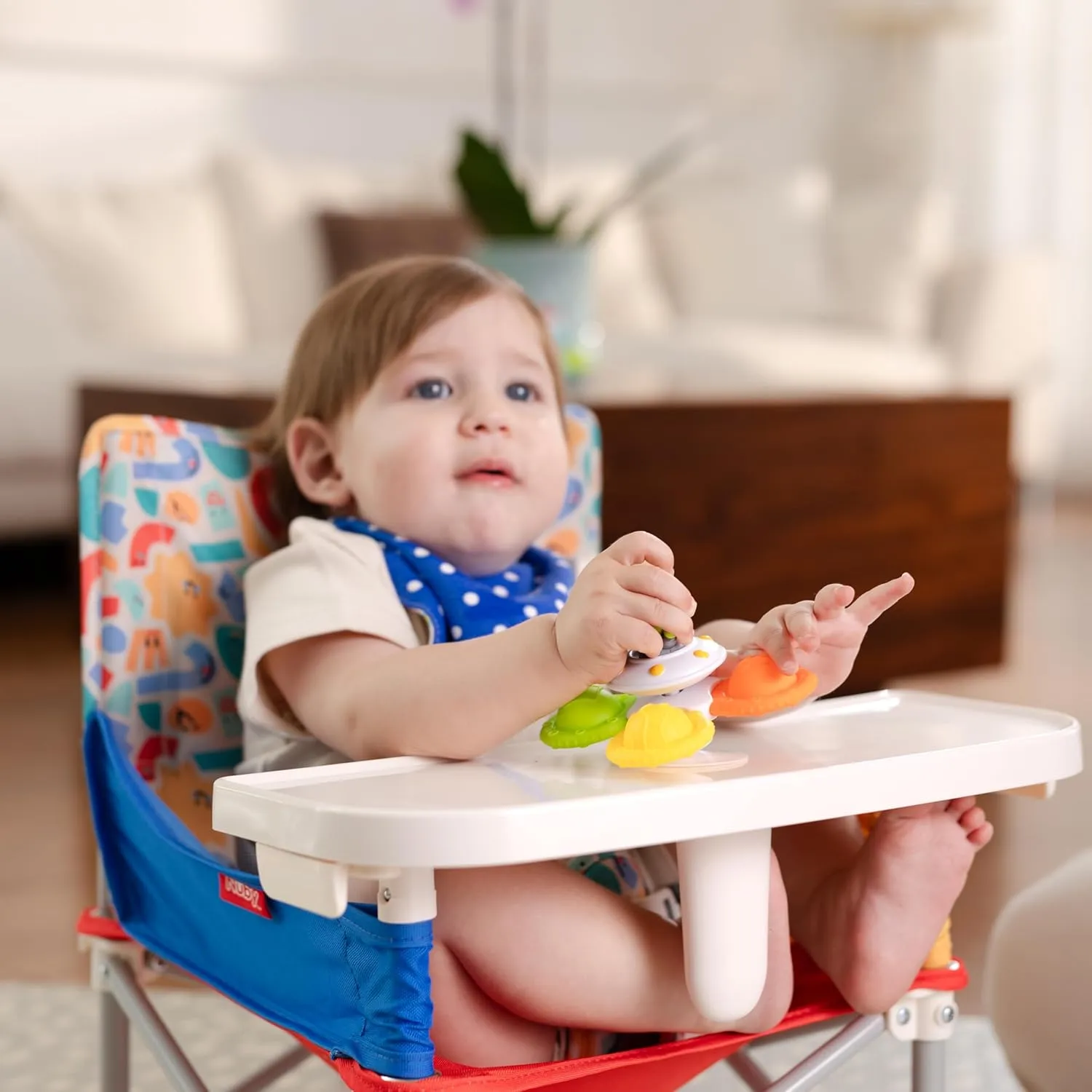 Nuby Easy Go Pop-Up Booster Seat with Removable Tray - 6  Months - Portable Booster Seat for Floor for Indoor/Outdoor Use - 3-Point Safety Adjustable Straps - Includes Travel Bag - Aqua