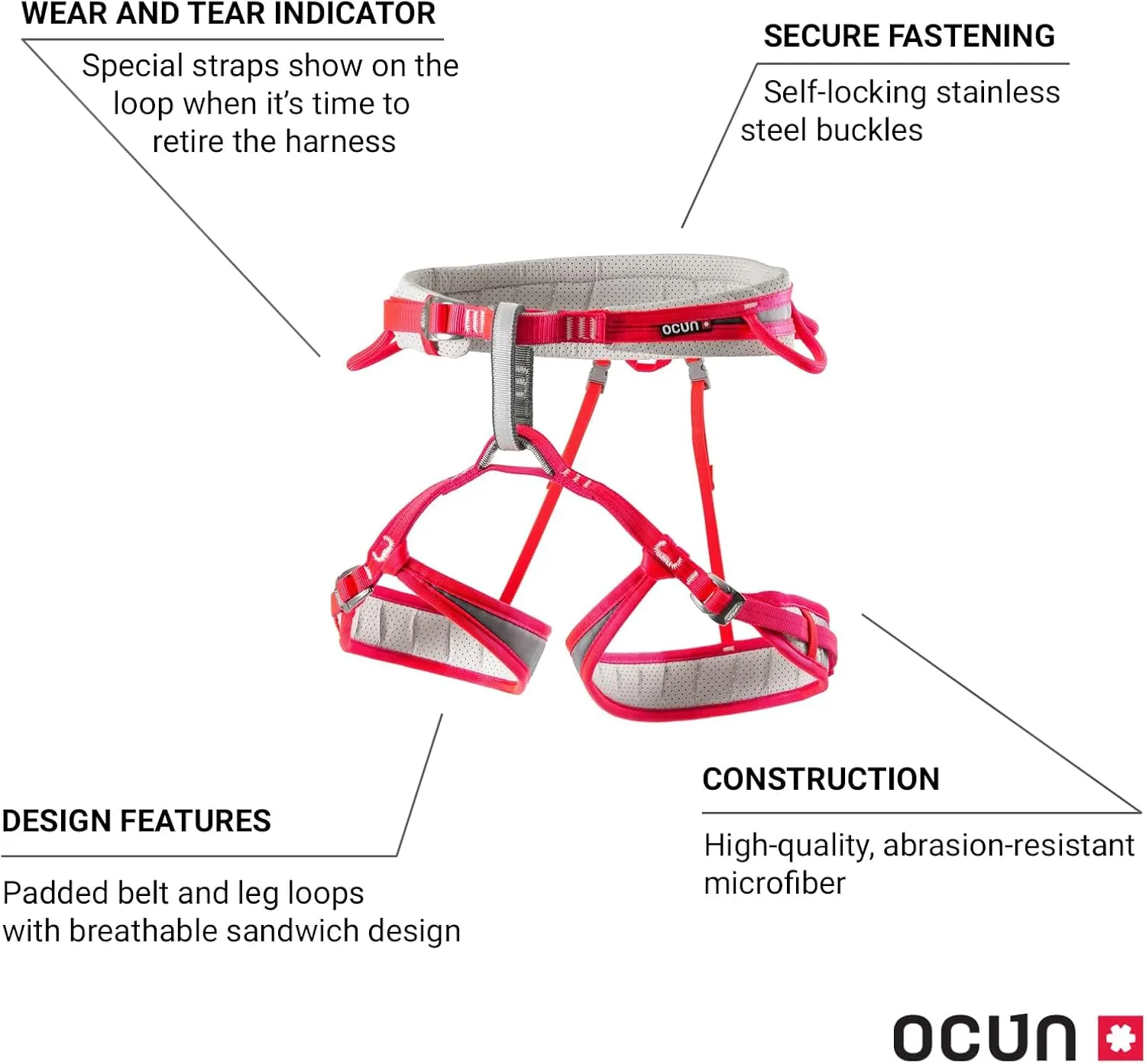 Ocun Neon 3 Women’s Climbing Sport Harness I Lightweight, Three Buckle Rock Climbing Harness