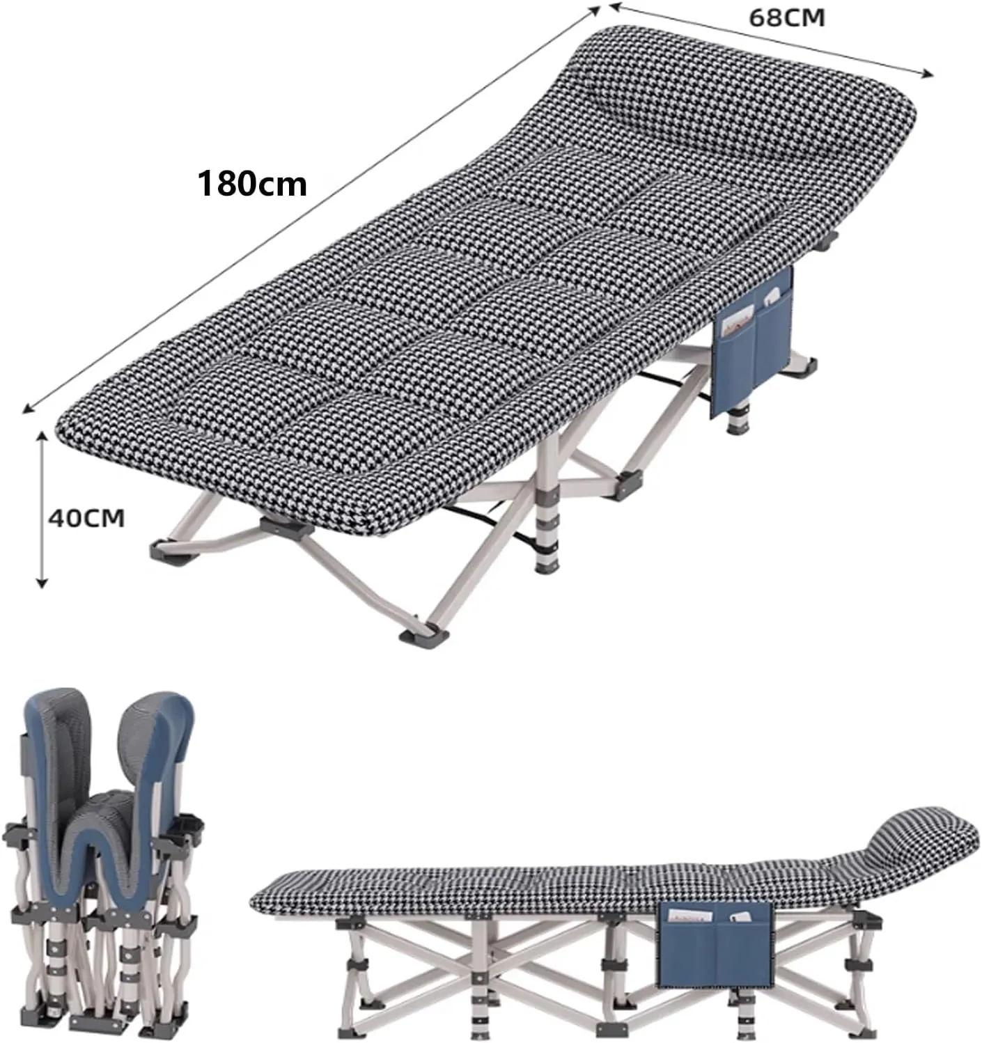 Office Lunch Break Folding Bed, Camping Cots for Adults with Thick Mattress Folding Single Person Nap Bed Rollaway Beds for Home Office Lunch Break, Camping, Pool and Beach(180
