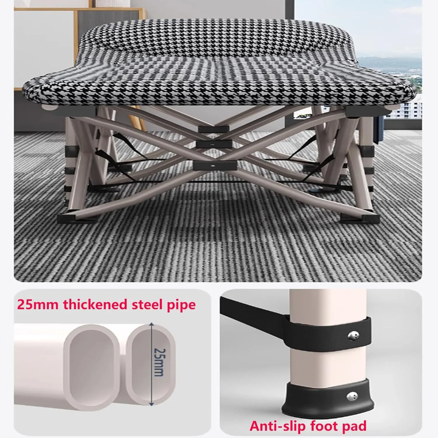 Office Lunch Break Folding Bed, Camping Cots for Adults with Thick Mattress Folding Single Person Nap Bed Rollaway Beds for Home Office Lunch Break, Camping, Pool and Beach(180