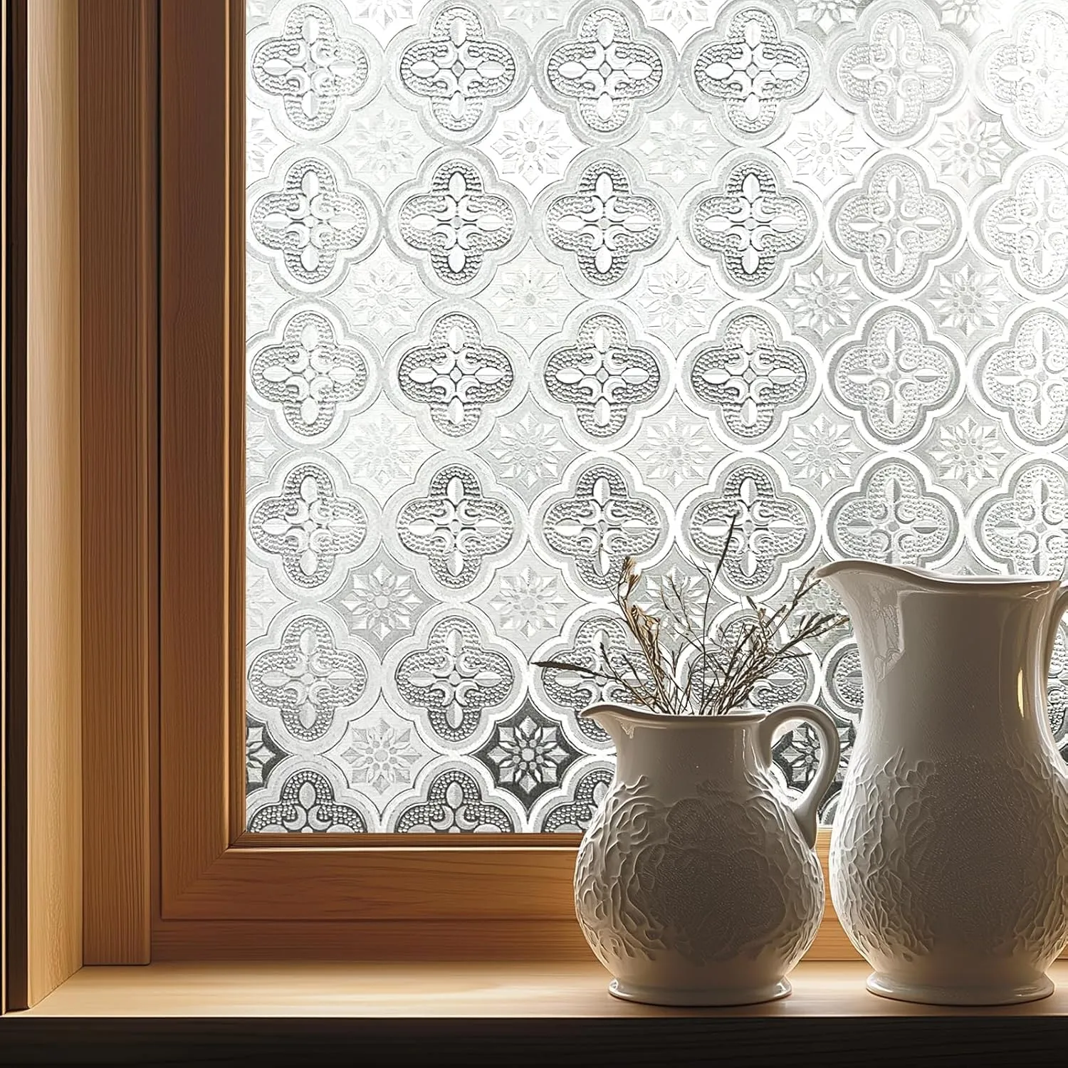 OHTMERU Window Privacy Film Decorative Window Film for Bathroom,Front Door,Home, Static Cling Stained Glass Sticker Opaque Heat Control UV Blocking Non Adhesive Flowering Crabapple 23.6x78.7 inches