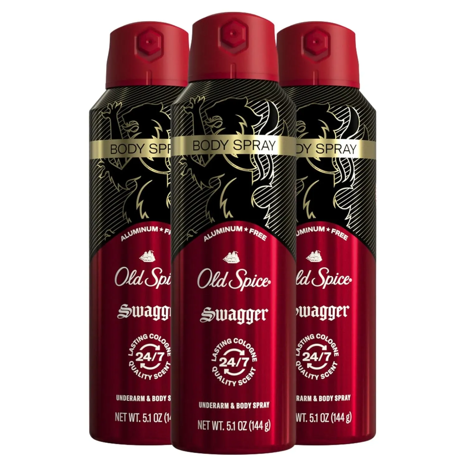 Old Spice Aluminum Free Body Spray for Men, 24/7 Odor Protection, 24/7 Lasting Fragnance & Freshness, Cologne Quality Scent, Swagger with Cedarwood Scent, 5.1 oz (Pack of 3)