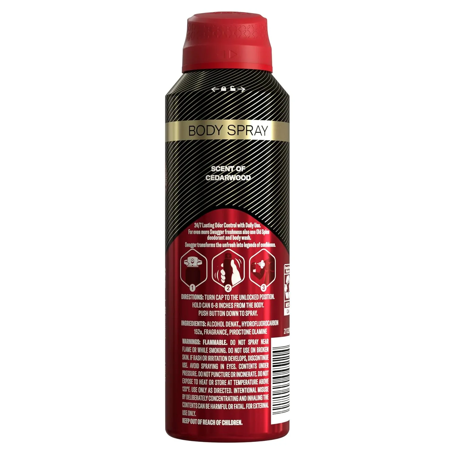 Old Spice Aluminum Free Body Spray for Men, 24/7 Odor Protection, 24/7 Lasting Fragnance & Freshness, Cologne Quality Scent, Swagger with Cedarwood Scent, 5.1 oz (Pack of 3)