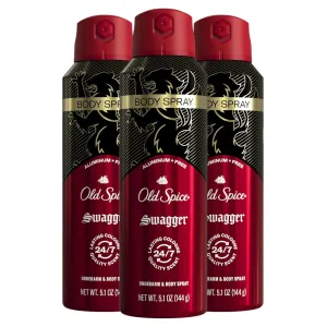 Old Spice Aluminum Free Body Spray for Men, 24/7 Odor Protection, 24/7 Lasting Fragnance & Freshness, Cologne Quality Scent, Swagger with Cedarwood Scent, 5.1 oz (Pack of 3)