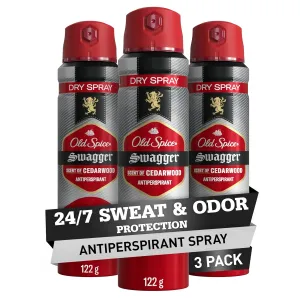 Old Spice Dry Spray Antiperspirant Deodorant for Men, 24/7 Sweat & Odor Protection, 24/7 Sweat Defense & Lasting Freshness, Swagger with Cedarwood Scent, 4.3 oz (Pack of 3)
