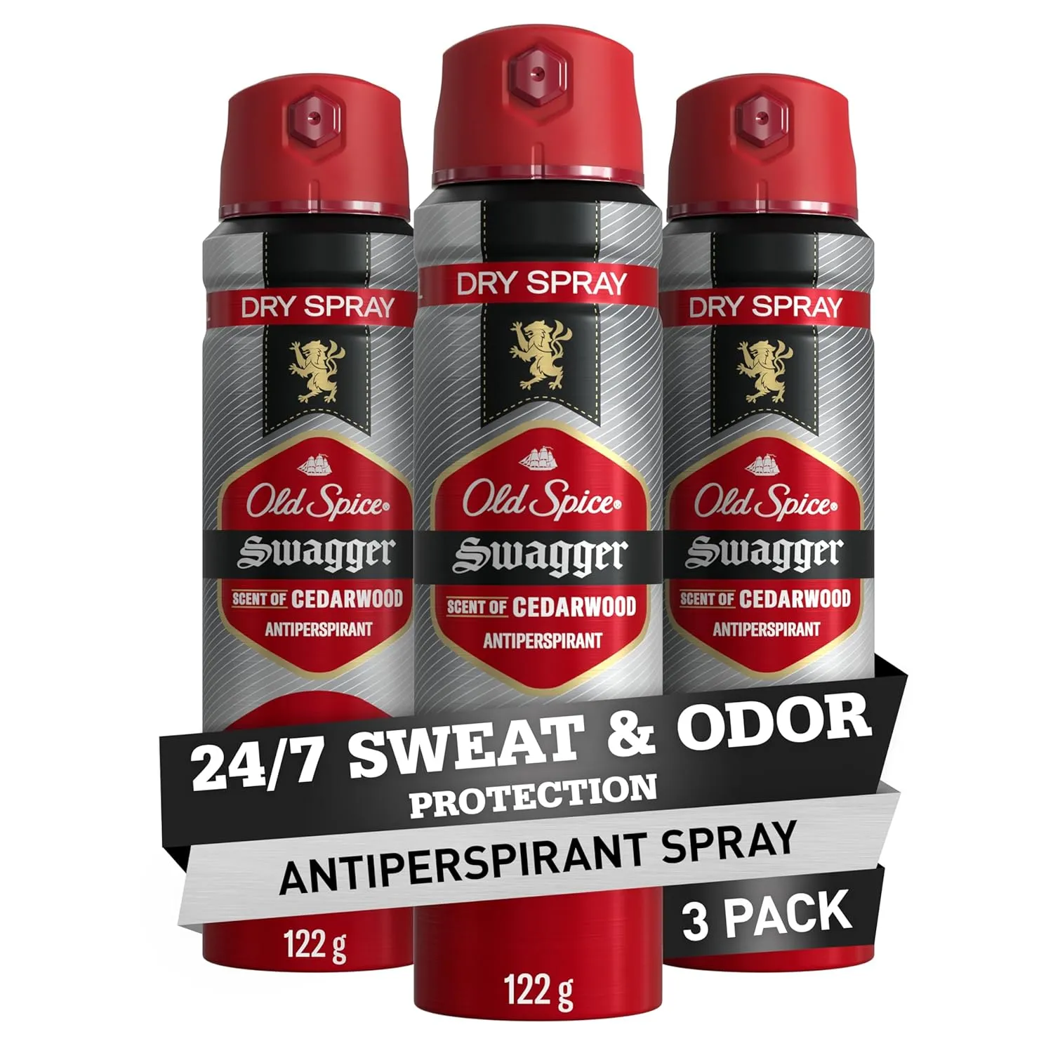 Old Spice Dry Spray Antiperspirant Deodorant for Men, 24/7 Sweat & Odor Protection, 24/7 Sweat Defense & Lasting Freshness, Swagger with Cedarwood Scent, 4.3 oz (Pack of 3)