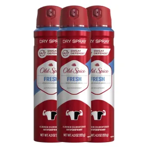 Old Spice Dry Spray Antiperspirant Deodorant for Men, High Endurance, 24/7 Sweat Defense & Odor Protection, 24/7 Freshness & Lasting Scent, Fresh Scent, 4.3 oz (Pack of 3)