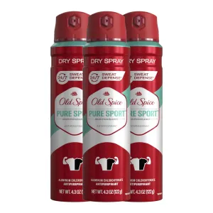 Old Spice Dry Spray Antiperspirant Deodorant for Men, High Endurance, 24/7 Sweat Defense & Odor Protection, 24/7 Freshness & Lasting Scent, Pure Sport Scent, 4.3 oz (Pack of 3)