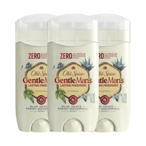 Old Spice GentleMan's Aluminum Free Dry Feel Deodorant for Men, 24/7 Lasting Freshness, Gentle on Skin with Skin Conditioners, Blue Agave   Fresh Waterfall Scent, 3.0 oz (Pack of 3)