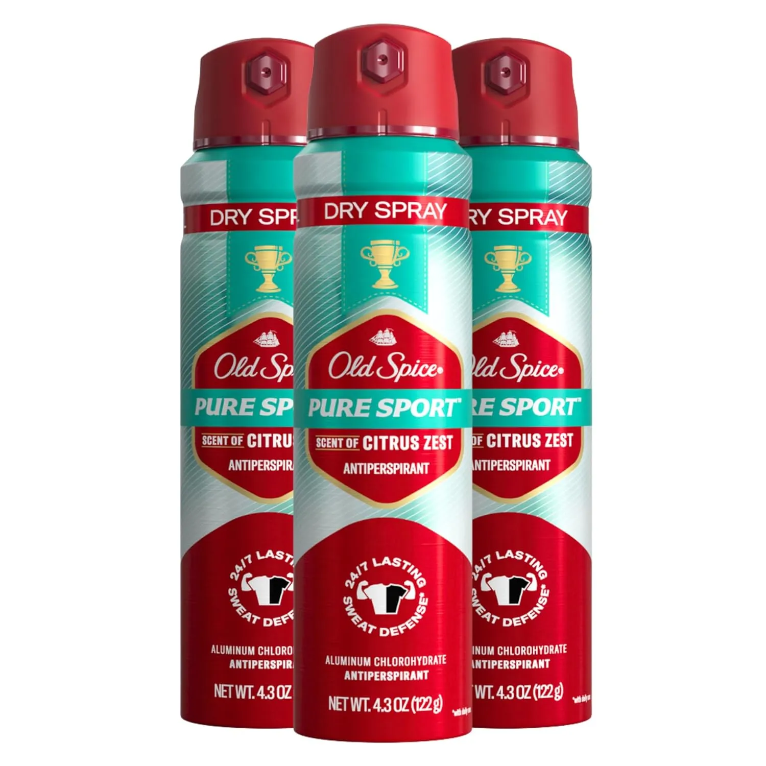 Old Spice Men's Antiperspirant & Deodorant Invisible Dry Spray Pure Sport Plus 24/7 Odor Protection, 4.3oz (Pack of 3)