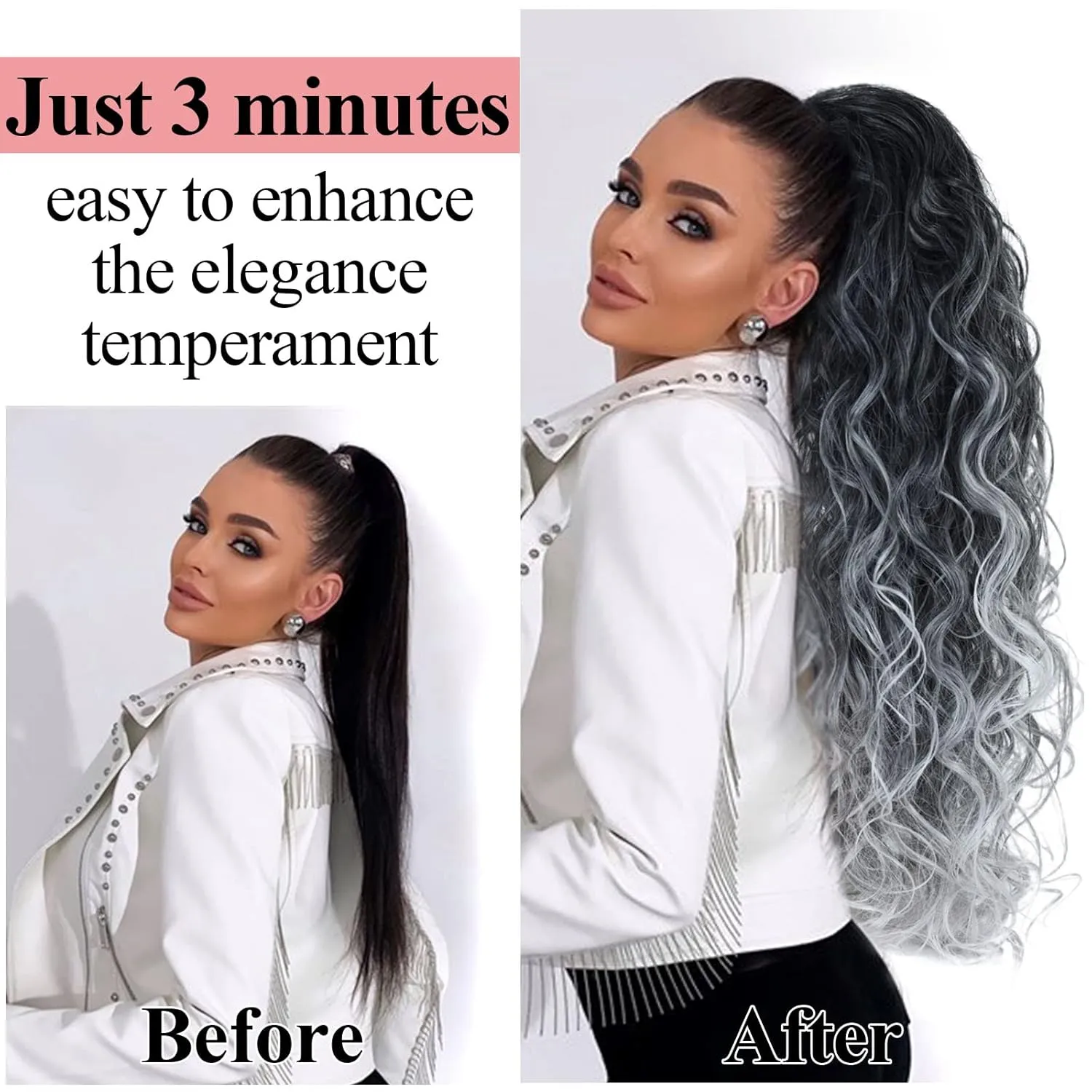 Ombre Gray Ponytail hairpiece for black women Drawstring Long Curly Pony Tail Hair Extainson Fake Ponytail Clip in Ponytail Extensions Gray Drawstring Ponytail for Black Women(Sliver Gray mix 6 OZ)…