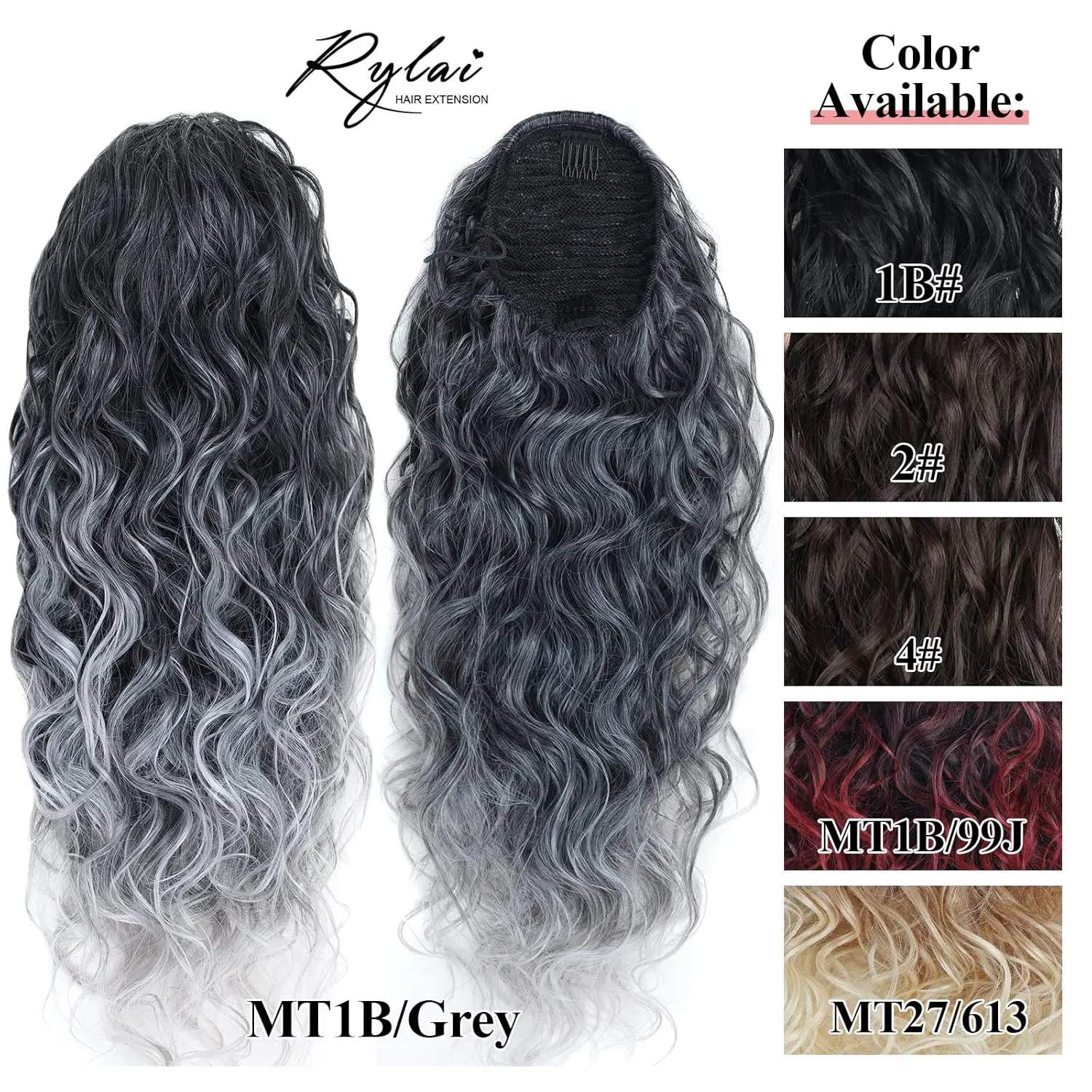 Ombre Gray Ponytail hairpiece for black women Drawstring Long Curly Pony Tail Hair Extainson Fake Ponytail Clip in Ponytail Extensions Gray Drawstring Ponytail for Black Women(Sliver Gray mix 6 OZ)…