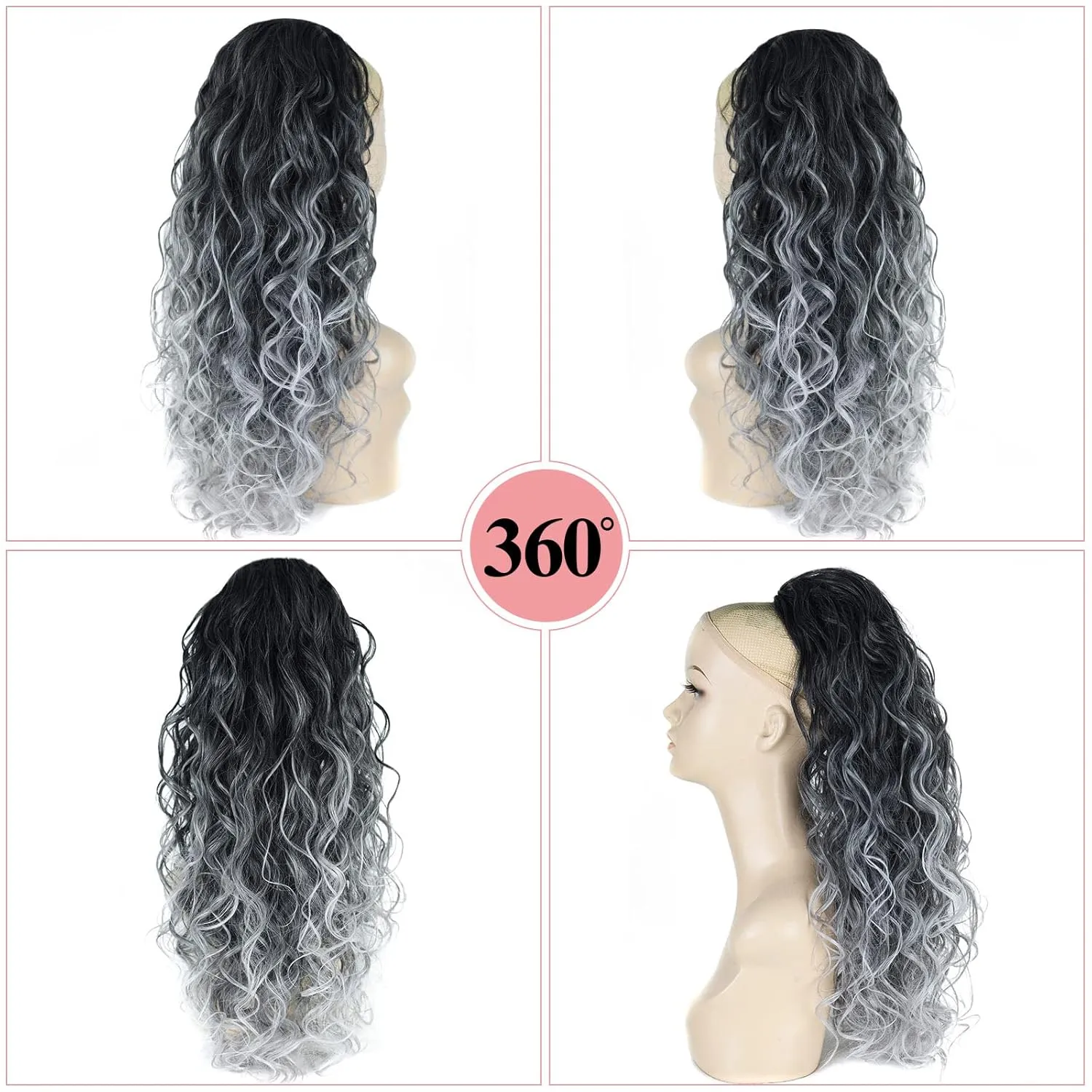 Ombre Gray Ponytail hairpiece for black women Drawstring Long Curly Pony Tail Hair Extainson Fake Ponytail Clip in Ponytail Extensions Gray Drawstring Ponytail for Black Women(Sliver Gray mix 6 OZ)…
